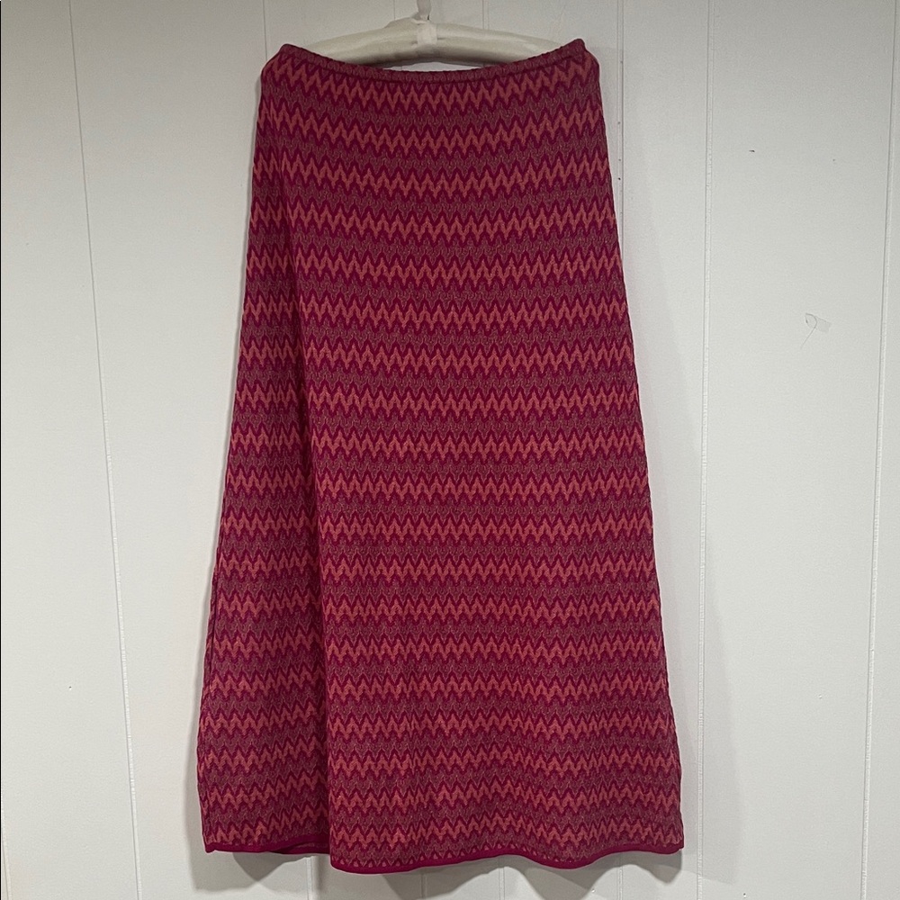 Zara Pink and Purple Zigzag A-Line Skirt sz L midi
